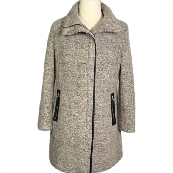 Calvin Klein Women's Wool Blend Long Boucle Coat Sz XL, Tan/Brown, Zips, Pockets - Picture 1 of 16